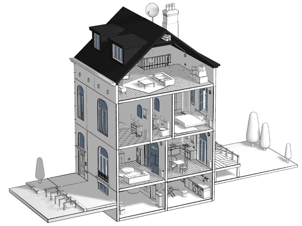 Maison en coupe illustrant les réparations locatives entre locataire et propriétaire à Bruxelles